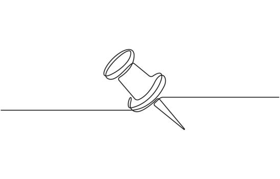 Continuous one line drawing of Push pin, Single line art of Paper pin, Pin icon concept Eps 10 vector