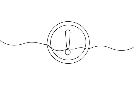 Dangerous sign continuous one line drawing. outline of warning icon with exclamation mark in a triangle Eps 10 vector