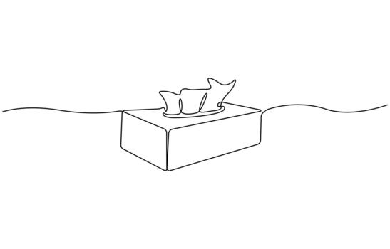 Continuous one line drawing of Tissue Box, Single line Tissue box icon, blank tissue box mockup concept Pro Eps 10 vector