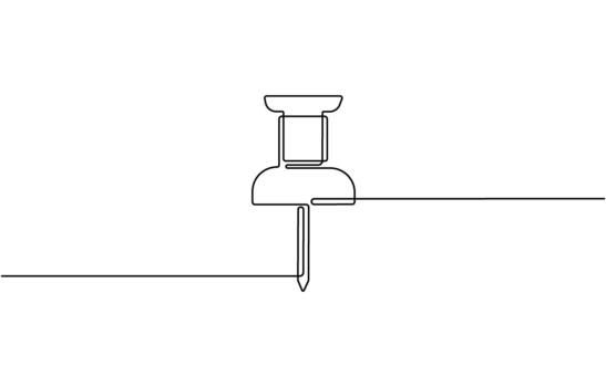Continuous one line drawing of Push pin, Single line art of Paper pin, Pin icon concept Pro vector