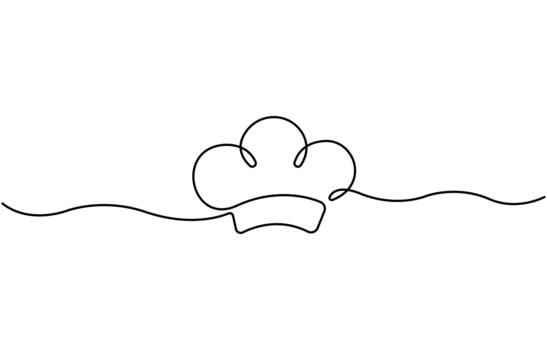 Continuous one line drawing of chef hat or cap. One line drawing illustration of hat chef. one continuous line drawing of cook hat uniform Editable design vector