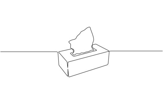 Continuous one line drawing of Tissue Box, Single line Tissue box icon, blank tissue box mockup concept Editable design vector