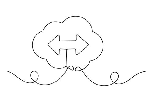 Simple continuous line cloud data solution design vector