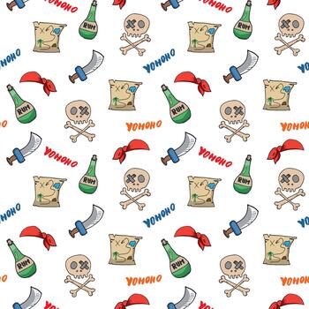 sin costura pirata modelo con cráneo y huesos, botella y mapa vector