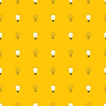 Light bulb seamless pattern on yellow background vector