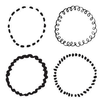 Four different hand drawn circles with shapes vector