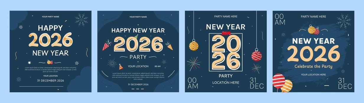 New Year 2026 party invitation designs vector