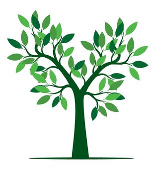 Tree drawn by hand. Green leaves on branches and curved trunk. vector