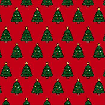 Christmas tree pattern on red background vector