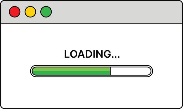 Computer screen with loading bar and traffic light buttons progress bar window vector