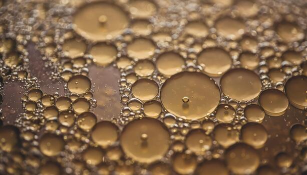 Oil Bubbles on Surface with Golden Color and Textured Pattern for Abstract Background photo