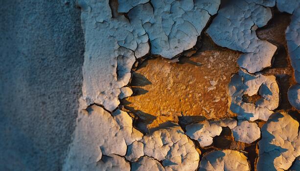 Close Up of Cracked Paint with Rusty Center on Weathered Wall photo