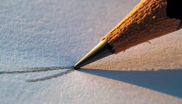 Close Up of Pencil Writing on Paper with Sharp Point and Shadow photo