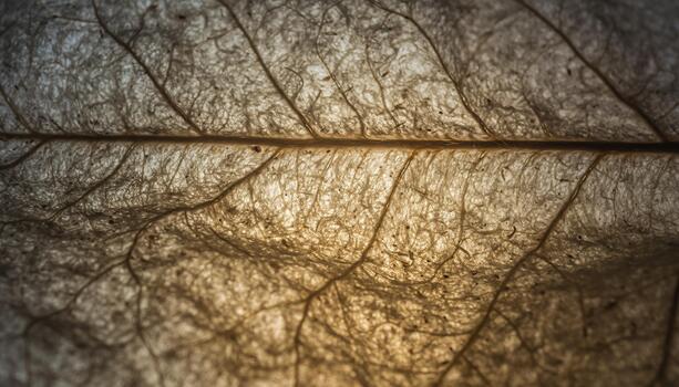 Close Up of Brown Dried Leaf Showing Intricate Veins and Texture in Natural Light photo
