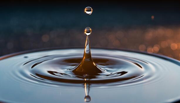 Close-up of Water Drop Falling Into Liquid with Splash and Bokeh Background photo