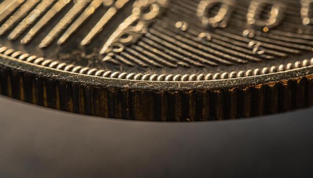 Close Up of a Gold Coin with Detailed Edges and Intricate Surface Texture photo