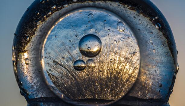 Close-up of Bubble Inside Glass with Sunlight and Bubbles Effect photo