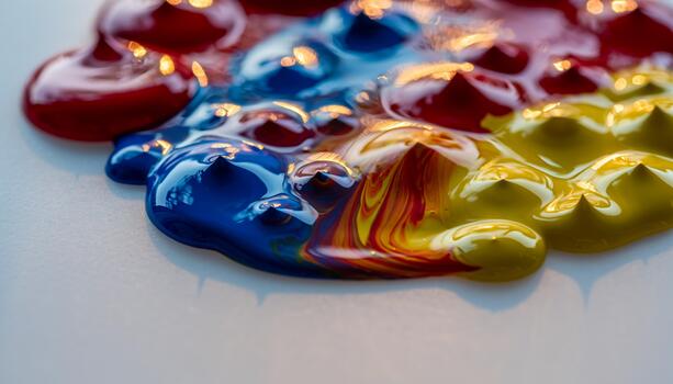 Colorful Paint Blobs in Blue Red and Yellow on White Background Artistic Creative Abstract photo