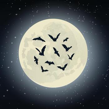 A collection of bats in front of the moon vector