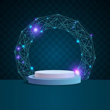 Futuristic Digital Network Circle with 3D Podium on Dark Technology Background vector