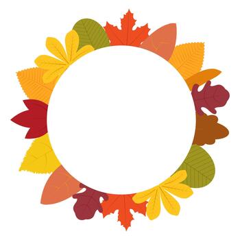 Autumn leaves frame, round shape with different kind of leaves around.Copy space. vector