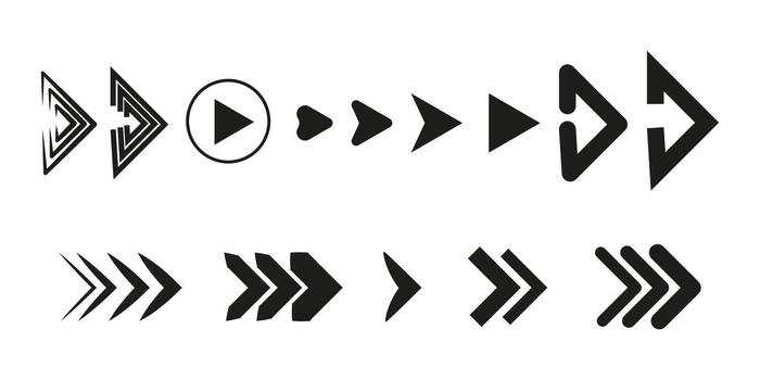 A set of arrows on an isolated background. Black and linear arrow icons. vector