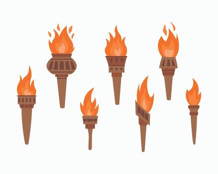 Illustration of Various Lit Torches. White background, isolate vector