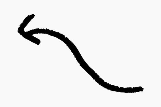 Freehand charcoal doodle arrow with soft smudged shading, marker drawing for diagram symbols, hand drawn curved line with gritty sketch look. vector