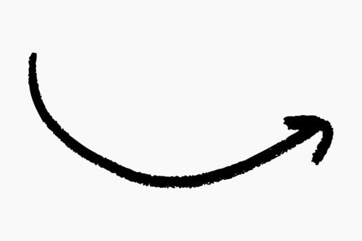 Hand drawn charcoal arrow with soft smudge effect, freehand curved doodle shape in marker style, sketch symbol for messy diagrams. vector