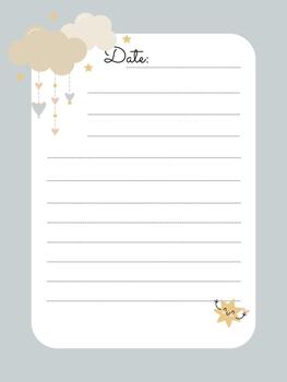 un linda modelo para un diario o cuaderno página con nubes y estrellas vector