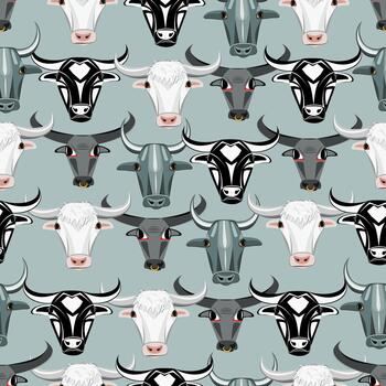 Seamless pattern with bull faces on a gray background vector