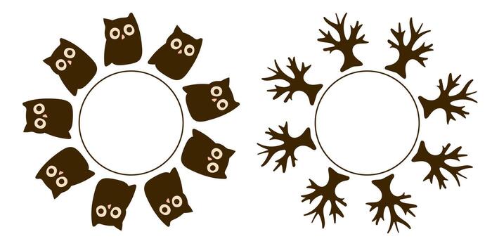 Set of round frames with owl and tree. Halloween set of round frames. vector