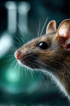 ratón de cerca con laboratorio equipo en antecedentes foto