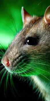 Close-up of a curious rat with vibrant green background photo