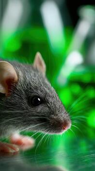 Mouse in laboratory setting with green scientific background details photo