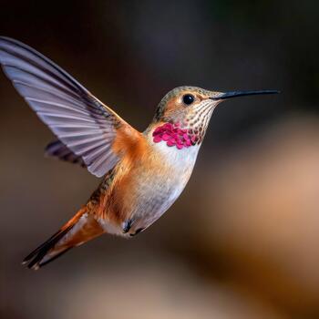 Colorful hummingbird hovering in a garden during daylight hours photo