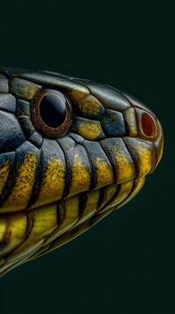 Close-up view of a vividly colored snake in natural light photo
