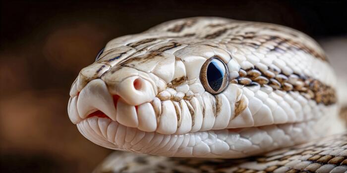 Beautiful close-up of a striped snake in natural light showcasing intricate details photo