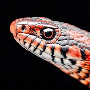 Brightly colored snake showcasing intricate patterns in a dark setting photo