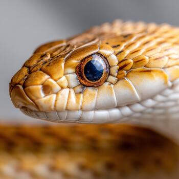 Close-up view of a golden snake with striking features and vivid colors photo