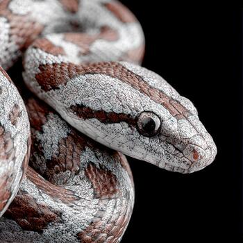 Detailed close-up of a striking snake displaying unique color patterns photo