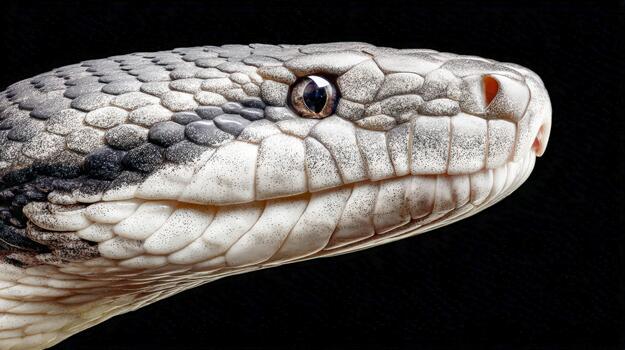 Unique close-up of a snake showcasing its detailed scales and striking eyes photo
