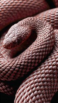 Close-up of a reddish brown snake showcasing its intricate scale patterns photo