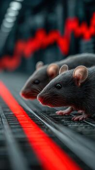 Rats in a futuristic setting with red digital patterns during nighttime photo