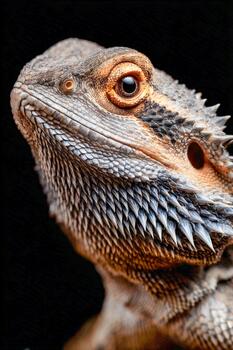 Bearded dragon showing off its unique scales in close up view photo