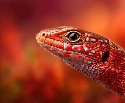 Brightly colored lizard basking in warm sunlight during a serene afternoon photo