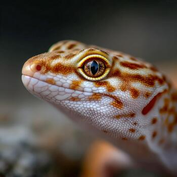 Detailed close-up of a gecko showcasing its vibrant patterns and textures photo