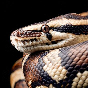 Close up of a colorful snake showcasing intricate patterns and textures photo