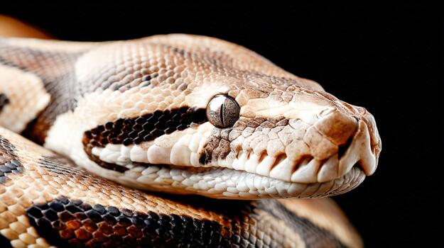 Close-up of a ball python revealing its unique scales and striking eyes photo