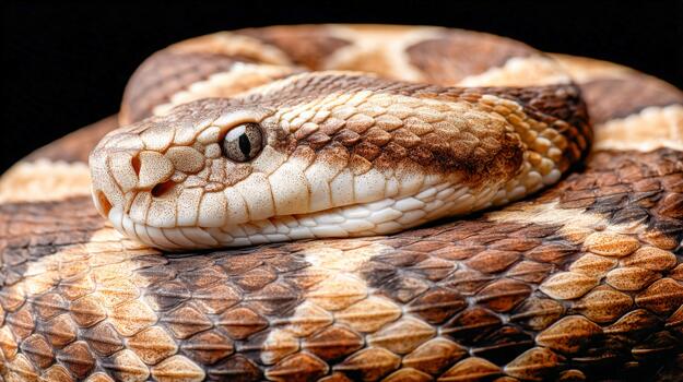Colorful snake resting on a textured surface in a close-up view photo